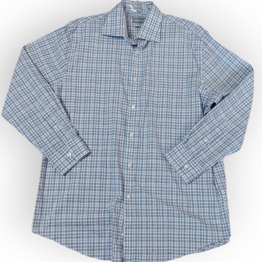MICHAEL KORS Regular Fit Dress Shirt Mens 16 1/2 32/33 Check Long Sleeve Large